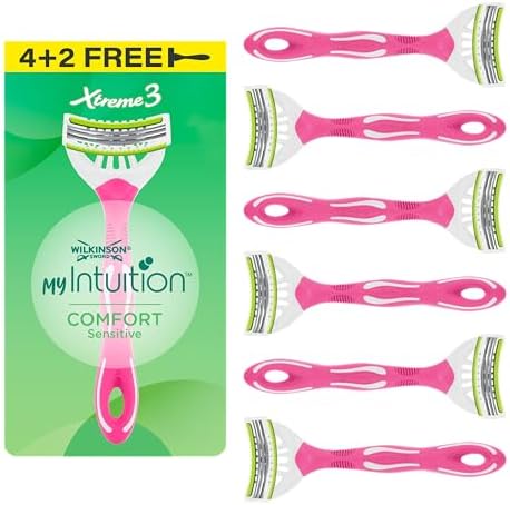 Wilkinson Sword myIntuition Xtreme 3 Comfort Sensitive rasoi da donna monouso, confezione da 4 rasoi per pelli sensibili da donna e 2 rasoi omaggio