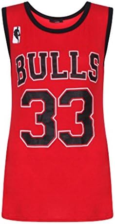 Friendz Trendz -Ladies Bulls 33 Varsity American Basketball Vest T-Shirt Top (ML, RED)