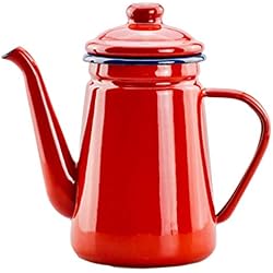SODIAL 1,1 L CafetièRe éMailléE éMailléE à la Main, Bouilloire à Induction, CuisinièRe à Gaz, Rouge,