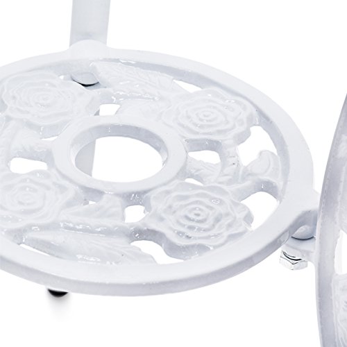 Relaxdays Bistrotisch HBT 64 x 50 x 50 cm Gartentisch aus Aluminium Tisch für Terrasse und Wintergarten Gartenmöbel im Jugendstil mit Blumen Muster, weiß - 