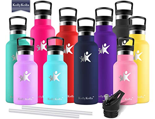 KollyKolla Botella de Agua Acero Inoxidable, Termo Sin BPA Ecológica Reutilizables, Botellas Termica con Pajita y Filtro, Water Bottle para Niños Deporte, Oficina, Yoga, (500ml Azul Marino)