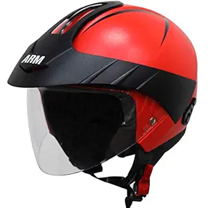 Steelbird ABS Material Shell SB-33 ARM 7Wings Open Face Helmet with Peak Cap and with Clear Visor (Large, 600 mm, Dashing Red)