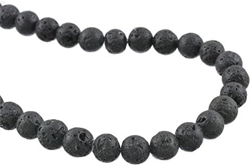 Shichique Black Natural Lava Rock Stone Gemstone Round Loose Volcanic Beads String 8mm