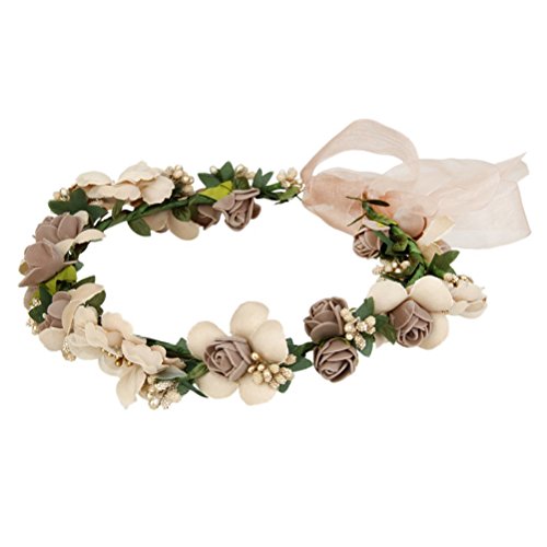 WINOMO Garland Handmade Stoff Rose Blume Perlen Hochzeit Party Band Stirnband für Bridemaid - 3
