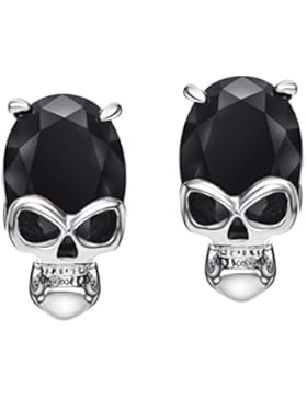 ❤Valentinstagsgeschenke❤ Liebespaarsohrstecker Totenkopf Skull Zirkonia Punk Vintage Unisex Rot Schwarz Neoglory...