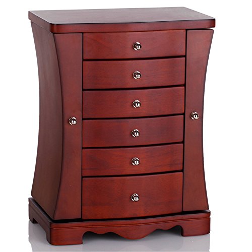 Schmuckkasten aus hart Holz schmuckkoffer Kosmetikkoffer Schmuckkästchen Holzbox Aufbewahrungsbox für Schmuck (MG12BROWN)