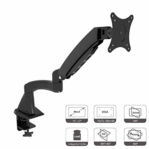 HFTEK® DS112F Monitor Standfuß Halterung Halter Tischhalterung Stand für TFT LED LCD Bildschirm Monitor 15 - 27 Zoll mit VESA 75 / 100 (DS112F Schwarz)