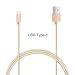 Produktbild Huawei P20 Pro, P20, P20 Lite Stark verstärktes Nylon geflochten 2 Meter Schnelle Aufladung Typ-C USB Datenkabel / Aufladen / Sync / Übertragen von Blei-Kabel [Metall-Anschlüsse] [USB-C auf USB A] [Unterstützt USB 3.1] Gold