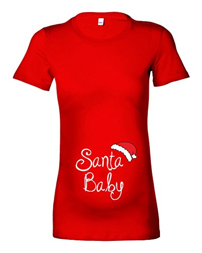 Women's Festive 'Santa Baby Christmas Hat' Maternity T-Shirt (L - 14, Red - White Print)