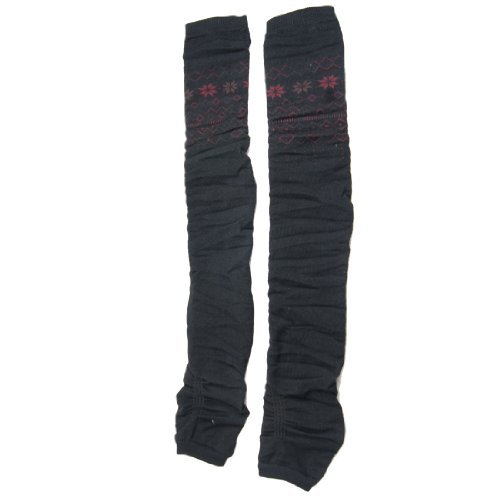 Miki&Co Red Coffee Color Flower Heart Pattern Knitted Leg Warmers Black for Women