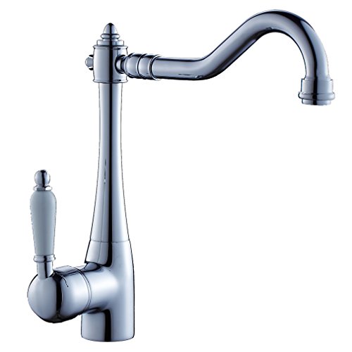 Auralum® Elegant Armatur Einhebel Wasserhahn mit weißem Griff Waschtischarmatur Waschbecken Spültischarmatur Retro-chic - 7
