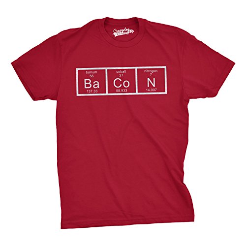 Crazy Dog TShirts - Mens The Chemistry Of Bacon T Shirt Funny Brunch Periodic Table Science Tee (Red) S - Camiseta Divertidas