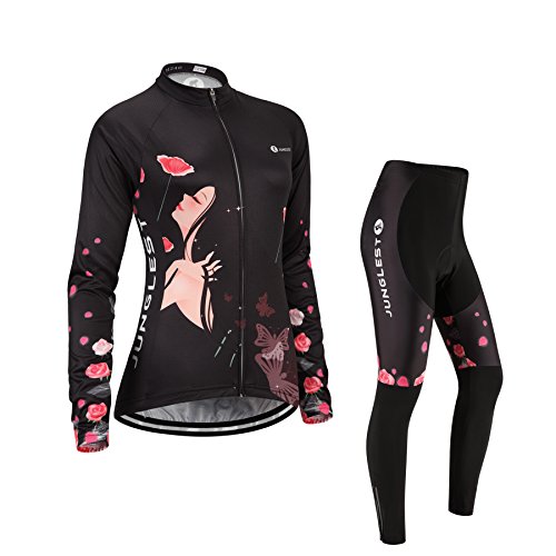 JNL Maillot de Cyclisme Femme Manches Longues Jersey(S~5XL,Option:Cuissard,3D Coussin) N246