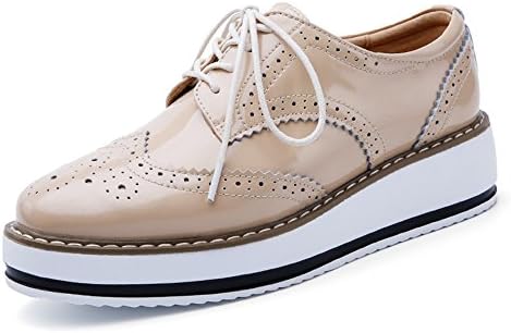 Womens Ladies Shoes Brogue Oxfords Lace up Flats Wedge Platform 4.5 cm Black White Red Apricot 37