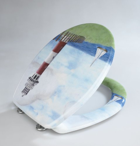 WENKO 18904100 WC-Sitz Leuchtturm – rostfreie Edelstahlbefestigung, Kunststoff – Duroplast, 37.5 x 44.5 cm, Mehrfarbig - 3