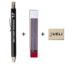  KOH-I-NOOR 5358 - Lápiz portaminas con sacapuntas (color negro 3,2 mm + KOH-I-NOOR 3,2 mm 4190 lleva para dibujo técnico y retoque de grafito (HB Set de 6 cables) + goma jueli