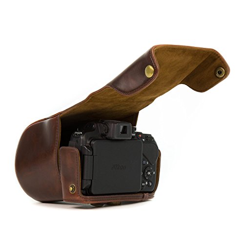 MegaGear toujours pr  t    tui de protection en cuir marron fonc   de l appareil photo  Sac pour Nikon COOLPIX P520  Nikon COOLPIX P530  Nikon COOLPIX P610 num  rique