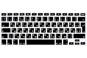 KEYSTICKERS Russische/Deutsche Silikon Abdeckung für MacBook: Pro Retina 13''/15'' + Air 13" bis Mitte 2016 - A1369, A1466 + Wireless-Tastatur, mit EU Enter-Taste | Russian/German Silicon Cover - SCHWARZ