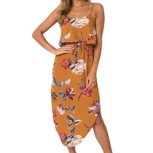 Femme Cordon à lanières Ruffle Vacances Dames été Plage Longue Robe Malloom