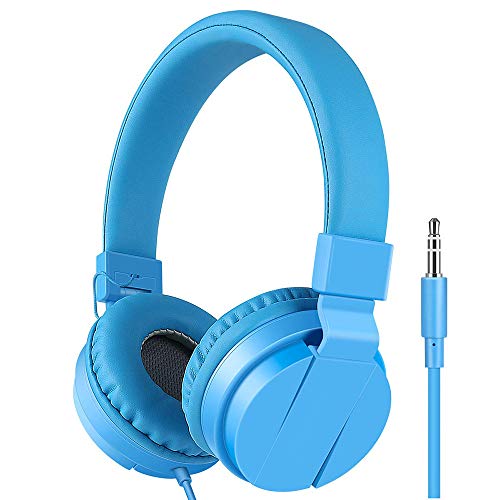 MKZWYY Auriculares para Niños,Plegable Cómodos Auriculares Niños con Seguro Material,Auriculares Infantiles con Ligera Diadema,Estéreo Cerrados Cascos,Blue