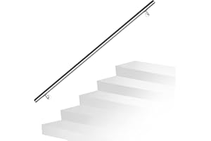 Daromigo Corrimano in acciaio inox, ringhiera per scale, ringhiera da parete, con supporto da parete e tappi terminali, ringhiera per scale interne ed esterne per scale, parapetti, lunghezza: 150 cm