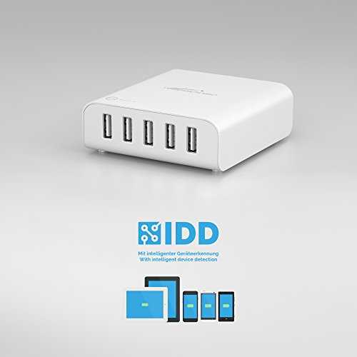 KabelDirekt 5V 8A 40W f  nffach USB Ladeger  t mit IDD Technologie  Intelligente Ger  teerkennung  - volle Kompatibilit  t zu Apple  Samsung  iOS  And