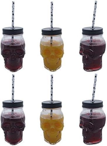 Tumbler with Black Lid and Straw 500ml Transparent Skull Design Pack of 6)