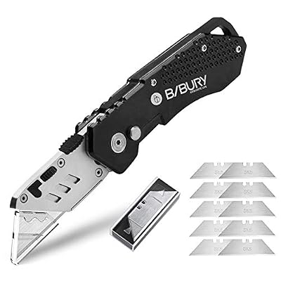 Bibury Cutter Professionnel Pliant, Couteau de Poche avec 10 SK5 Lames Supplémentaire, Couteau Professionnel en Acier inoxydable fourni Bouton de Déclenchement Rapide et Poignée Ergonomique - Noir