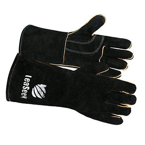 spécification Gants de travail Gants de barbecue, brassards en cuir résistant à la chaleur, épaissis, antidérapants, appropriés pour la construction, les activités extérieures, la cuisine, le soudage (noir)