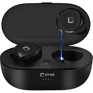 Syvo BassTwins in-Ear True Wireless Bluetooth 5.0 Headphones with Hi-Fi Deep Bass, 20Hrs Playtime with Case, Ergonomic Sweatproof Earbuds, Noise Isolation, Voice Assistance & Built-in Mic - (Black)