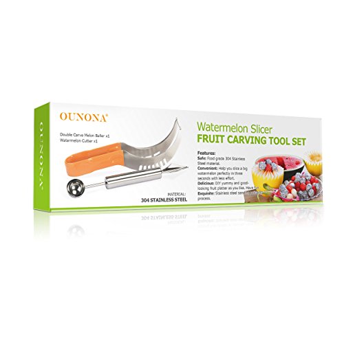 OUNONA Wassermelonen Messer Edelstah und Doppelzweck Melonenausstecher(Orange) - 7