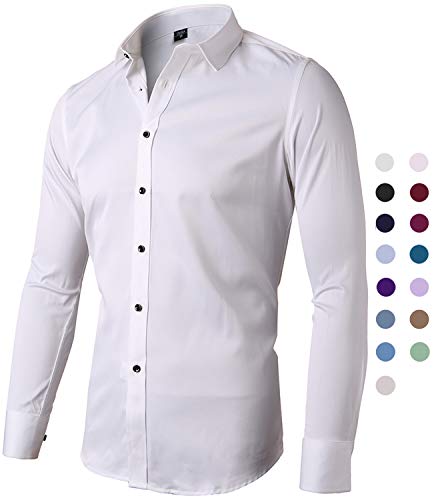 Camisa Bambú Fibra Hombre, Manga Larga, Slim Fit, Camisa Elástica Casual/Formal para Hombre, Blanco, 43 (Cuello 43CM, Pecho 116CM)