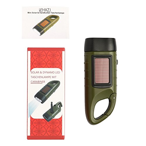 Dynamo Taschenlampe Handkurbel & Solar Notfall-Taschenlampe mit Karabiner Clip für Outdoor Camping Klettern Wandern - 8