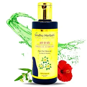 Sindhu Herbals 40 Day Miracle Hair Oil for Hair Growth and Hair Fall Control - Formulated with Bhringraj & Indigo - No Silicones & Parabens - 200ml