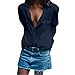 Produktbild Yvelands Damen Bluse Lässige Feste Lange Ärmel Umlegekragen Taschen Button Front Shirt Tops(Marine,XXL)