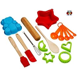 Ensemble de pâtisserie de luxe 16 pièces pour enfants - Cadeau idéal pour les filles et les garçons - Ensemble de pâtisserie pour enfants avec de véritables ustensiles de cuisine