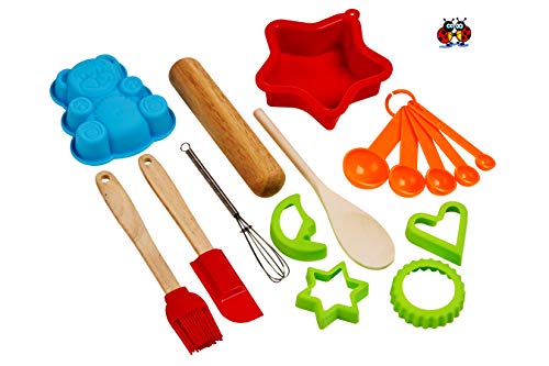 Ensemble de pâtisserie de luxe 16 pièces pour enfants - Cadeau idéal pour les filles et les garçons - Ensemble de pâtisserie pour enfants avec de véritables ustensiles de cuisine