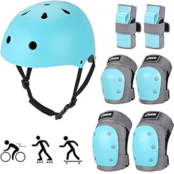 Joncom Kids Bike Helmet, Toddler Helmet Adjustable for Kids Youth Adult, Knee Pads Elbow Pads Wrist Guards Kids Protective Gear Set for Skateboard, Bike, Roller Skating, Cycling, Scooter, Rollerblade
