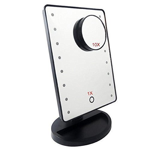 Signstek 16 LED batteriebetriebene Kosmetikspiegel 10 X Vergrößerungsfleck drehbar Schminkspiegel mit Beleuchtung für Make up, Schwarz