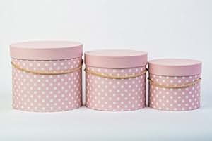 3er Set Blumenbox in Rosa mit Punkten in Weiß