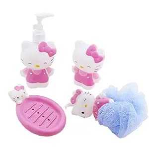 FunBlast (Set of 4) Bathroom Accessories for Kids Includes Soap Holder, Bathing Ball, Toothbrush Holder and Lotion Dispenser (Kitty)