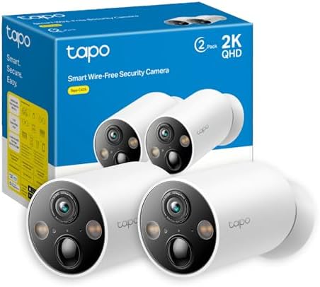 Tapo C425 Telecamera WiFi Esterno Senza Fili 2K 4MP con Base Magnetica, Batteria 300Dì, Allarme su Rilevamento Movimento, IP66, Audio Bidirezionale, Visione Notturna a Colori, Nessun Hub Richiesto 2pz