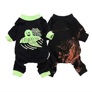 Fitwarm 2-Pack 100% Cotton Glow in The Dark Halloween Dog Costume Say Boo and Scary On Puppy Pajamas Tie Dye Pet Clothes Holiday Cat Onesie Party Doggie PJS Medium
