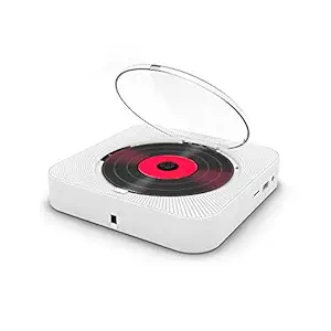 KC-909 Portable CD Player Built-in Speaker Stereo CD Players with 3.5mm Headphones Jack LED Screen Wall Mountable CD Music Player with IR Remote Control Supports CD/BT/FM/TF Card/AUX