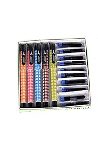 Happy Elegant Iridium Fine Nib/Tip Fountain Pens In Multicolour Combo Pack Of 5 Fountain Pens With 10 (Blue) Ink Cartridges For School II College II Office (FLOWER)