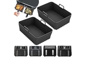 GENERIC Silicone Air Fryer Liner 2-Pack for Ninja Duel AF451UK/AF400UK 9.5L /Tower T17088/Instant Vortex/Salter and All 8.5-9.5 Litre Dual Air Fryers, Ninja Double Stack Compatible