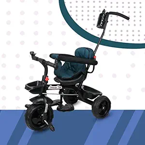 2 in 1 Tricycle for Kids with Parent Handle, Front and Back Basket Tricycle for Baby boy and Girl with Safety guardrail and Soft Cushion seat for 1to5 Year Kids