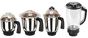 Su-mix Set of 4 Mixer Jar 3 Stainless Steel and 1 Juicer Jar Milkshake jar (Dry Grinding jar, Liquide Blending Jar ,chutney jar and Milkshake Jar)|Standard Mixer Jar|Mixer Grinder Steel jar with lid, MGF(Steel Black)