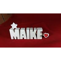 Beton, Steinguss Buchstaben 3 D Deko Schriftzug Namen MAIKE als Geschenk verpackt! Ein ausgefallenes Geschenk zur Geburt, Taufe, Geburtstag oder auch zu anderen Anlässen.