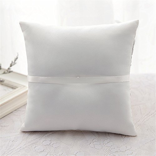 Hochzeit Ringkissen Kissen gestickte Blumen mit Schleife 19cm * 19cm — Ivory - 4